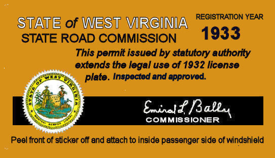 (image for) 1933 West Virginia Inspection Registration sticker